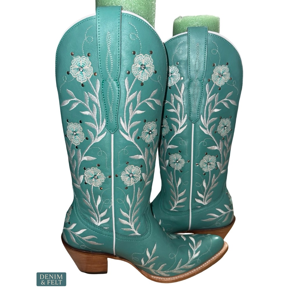Ariat Romance Floral Embroidered Boho Turquoise Tall Western Boots Women's 9 - Picture 11 of 15